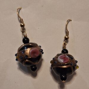 Artisan Black and Gold Beaded Earrings